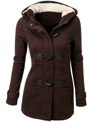 

Winter Coat Women 2015 New Fashion Women Wool Blends Slim Hooded Collar Zipper Horn Button Long Coats Outerwear special button
