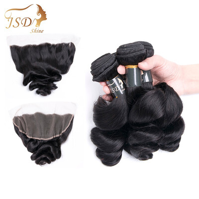 

JSDshine Malaysian Virgin Hair Bundles Loose Wave Hair Lace Frontal Closure with 3 Bundles Virgin Human Hair Extensions