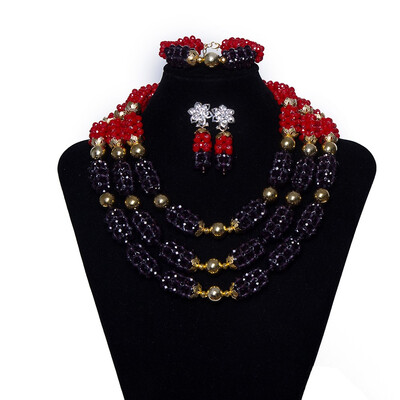 

African Bridal Crystal Jewelry Set Wedding Beads Jewelry Pearl Accessories Red And Yellow Nigerian Multilayer Bridal Necklace Set