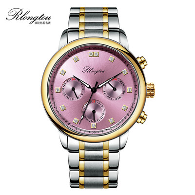 

RlongTou Wrist watch women super 101L-T-B Golden pink steel strip Frontal Diamond