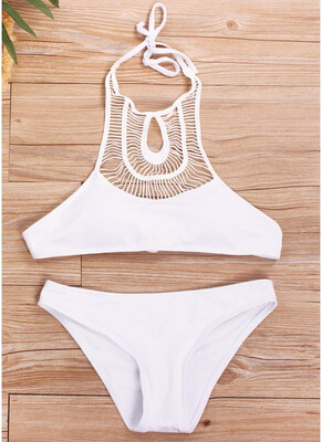 

2018 Women Hollow Halter Bikini Set Padding Backless Wireless Low Waist