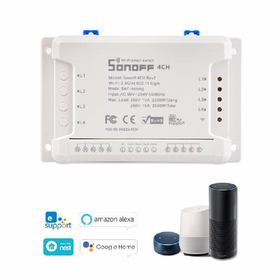 

eWeLink 4CH R2 ITEAD 4 Channels Din Rail Mounting WiFI Switch Universal Wireless Smart Switch Works with Amazo-n Ale-xa & for Goo-g