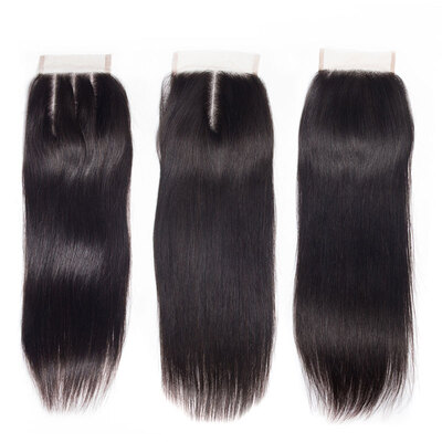

8A Brazilian Straight Virgin Hair Lace Closure FreeMiddle3 Three Wavy Part Remy Human Hair Closure 4x4 inch Swiss Lace Closure