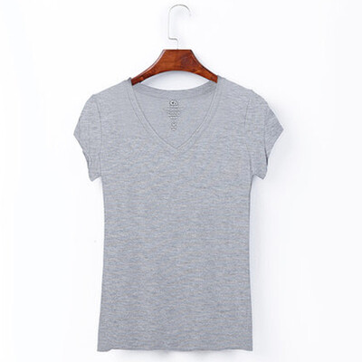 

Canvaus Summer New Modal Slim Solid Simple V-neck Short-sleeved Basic Womens T Shirt