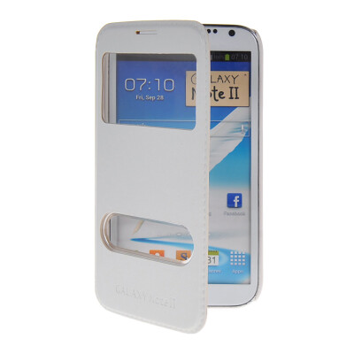 

MOONCASE View Window Leather Side Flip Pouch Stand Shell Back Case Cover for Samsung Galaxy Note 2 N7100 White