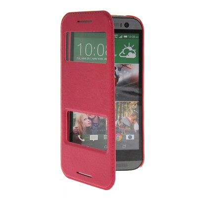 

MOONCASE View Window Leather Side Flip Pouch Stand Shell Back Case Cover for HTC One 2 (M8) Hot pink