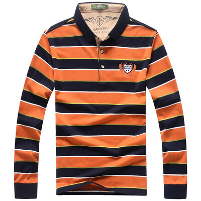 

Jeep Shield POLO Shirt Полосатые мужчины с длинным рукавом отворотом Повседневная рубашка поло D9294 Orange L