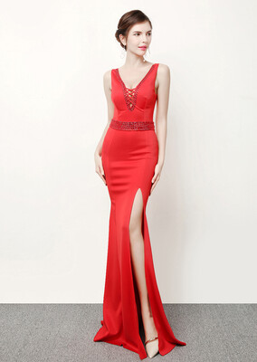 

V-neck luxury mermaid dress long evening dress sequins formal prom dress gown