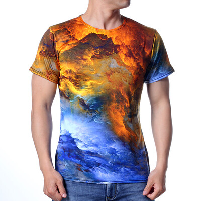 

Mens Trendy Leisure O-neck Tops Colorful Print Pullover T-Shirts