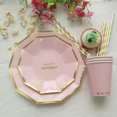 

FANLUS Hot Gold Happy Birthady Disposable Tableware Sets Paper Cup Pantsuit For Birthday Parties Barbecue Wedding Celebrations