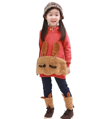 

Kid Girl Long Winter Hooded Coat Outfits Rabbit CartoonPant Clothes Set Sweater