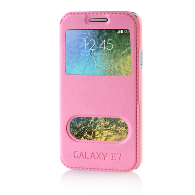 

MOONCASE View Window High grade Leather Side Flip Pouch Stand Shell Back ЧЕХОЛ ДЛЯ Samsung Galaxy E7 Pink