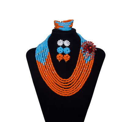

Fashion 8 Row Yellow Red Necklace Sets For Women African Beads Jewelry Set Nigerian Wedding Dubai Bridal Jewelry Set Free Shipping