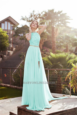 

New Beaded Long Evening Dress Chiffon Side Slit Sexy Backless Formal Party Evening Gown