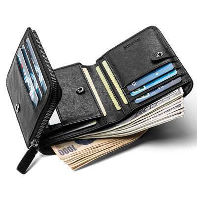

Pabin wallet mens leather short paragraph first layer leather wallet multi-function multi-card position purse driving license set PB523 black