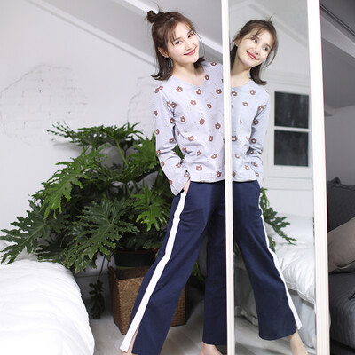 

Haizhining 17W37 pajamas ladies spring&autumn bear head cartoon cute home clothes two-piece long-sleeved trousers home service suit gray 175