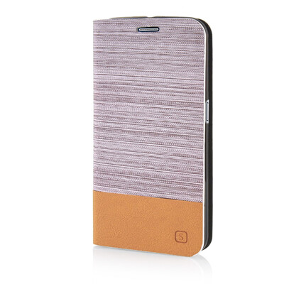 

MOONCASE Canvas Design Leather Side Flip Wallet Pouch Stand Shell Back ЧЕХОЛ ДЛЯ Samsung Galaxy S6 Light Brown