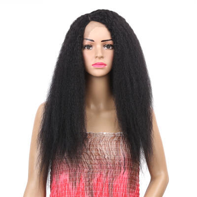 

Golden Beauty 24inch Long Kinky Straight Wig Synthetic Lace Front Wigs for Women Side Part Black Wig