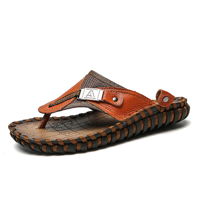 

Summer Genuine Leather Sandals Men flip flops Outdoor Beach Shoes Male Rubber Sole Sandals Sport