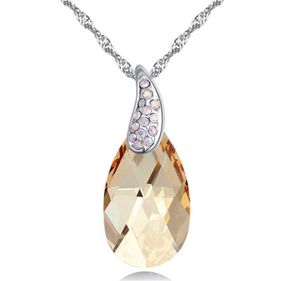 

High Quality Water Drop Pendant Women Jewelry Blue Crystal from Austrian Necklace White Gold Plated Fashion Gift 27255