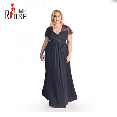 

2016 new sexy lace V-neck short-sleeved dress XL loose fat girl