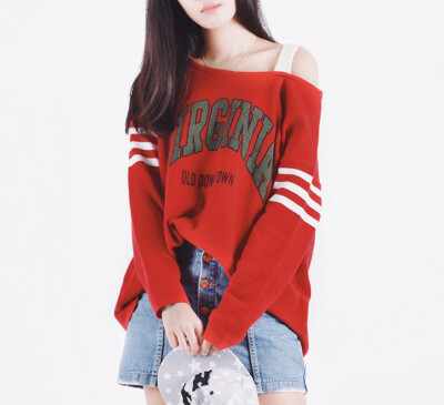 

2018 Spring&Winter Original Printing Red Rabbit Hair Loose Thin Sweater Off The Shoulder Sweater Tops