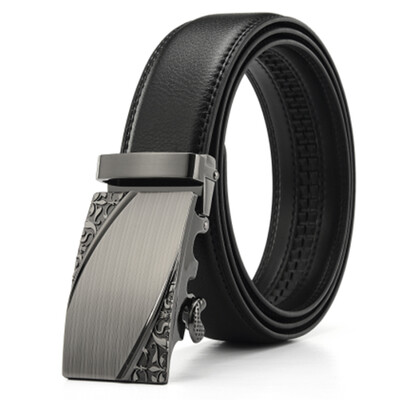 

XHtang Mens Belt Genuine Leather Automatic Buckle belt For Waistband Ratchet Strap Black Leather Belt Designer Belt For Jeans Gift