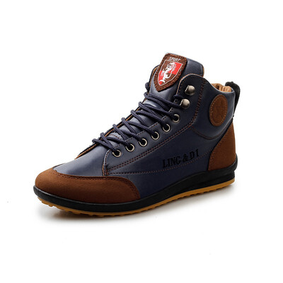 

New 2018 men leather Boots Fashion autumn winter Warm Cotton Brand ankle boots lace up men Shoes footwear