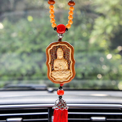 

Molong ebony inlaid boxwood carving car pendant car interior jewelry rearview mirror gift pendant Lu Shou - AWXHJ005