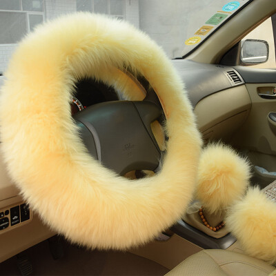 

Winter Warm Wool Handbrake Cover Gear Shift Cover Steering Wheel Cover 38cm diameter 1 Set 3 Pcs