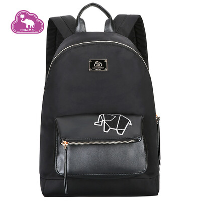 

AiWAS shoulder bag female student water-repellent double zipper bag nylon bee embroidery wild fashion backpack OCB1761 black