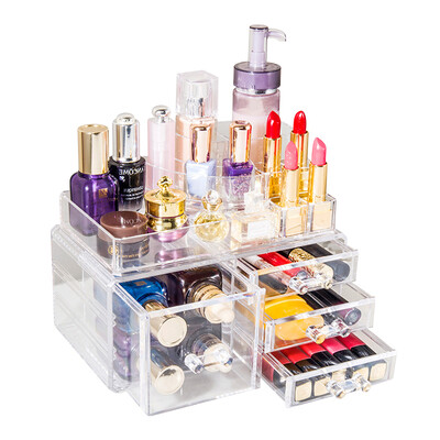 

Vilscijon Victorian transparent acrylic cosmetic storage box multi-function two-layer desktop makeup finishing box 3008