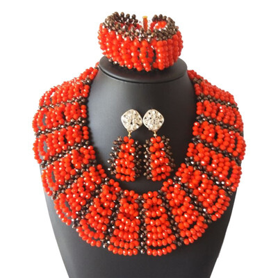 

Red Skirt Bridal Wedding Necklace African Beaded Jewelry Nigerian Women Clothing Jewelry Set African Beads Jewelry Sets