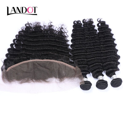 

8A Mongolian Deep Wave Curly Virgin Hair With Ear To Ear 13x4 Lace Frontal Closure 3 Bundles Human Hair Weaves Closures 4 Pcs Lot