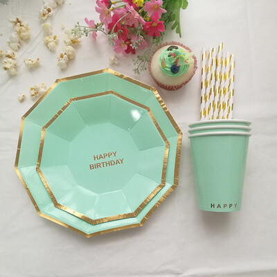 

FANLUS Hot Gold Happy Birthady Disposable Tableware Sets Paper Cup Pantsuit For Birthday Parties Barbecue Wedding Celebrations