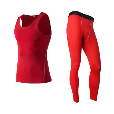 

Running Set Wicking Sport Suit Sleeveless Vest T-Shirt Pant Gym MenS Sportswear