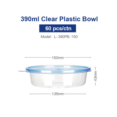 

OTOR Salad Bowl with Lid Take Away Plastic Food Container Clear Plastic Bowl Box for Fast Food Bento Microwaveable 150mm 60pcs