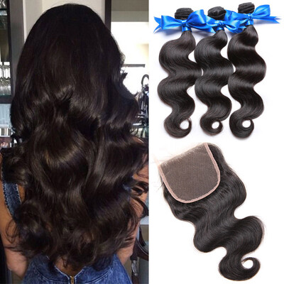 

WYF Brazilian Virgin Hair Body Wave 3 Bundles with Closure 100 Unprocessed Human Hair