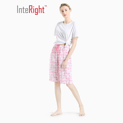 

INTERIGHT home pants female ladies printing breathable light pants blue bottom bird flower