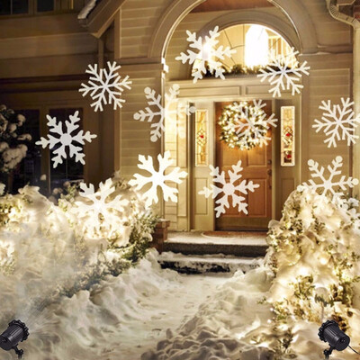 

Christmas Snowflakes Projector Light OutdoorIndoor Moving White Snowflake LED Landscape Projection Lamp for Christmas Party Holid