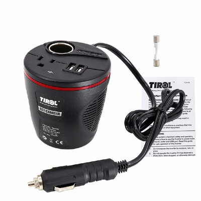 

TIROL 150W Car Power Inverter DC 12V to 115V AC Converter with 24A Dual USB Adapter&Cigarette Lighter Socket