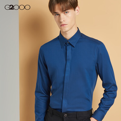 

G2000 mens twill solid color cotton shirt long sleeve 2018 autumn&winter new business is finishing shirt 00040403 dark blue 78 03165