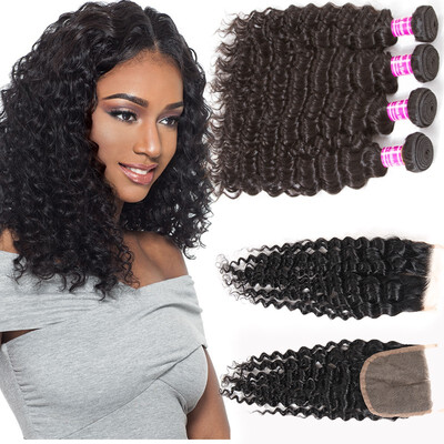 

Glary 8A Indian Unprocessed Human Hair Bundles Deep Wave Hair 4 Bundles with Closure 100 Cheap Hair Weaves For Black Women