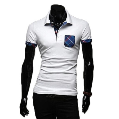 

Zogaa New Men's Polo Shirt Grid Casual Slim