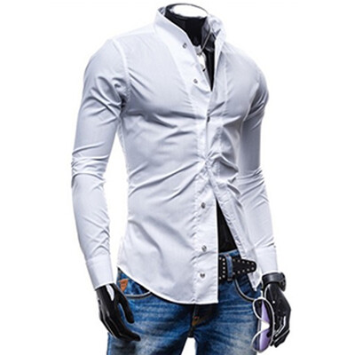 

Zogaa Mens Shirt Slim Stand Collar Casual Long Sleeve