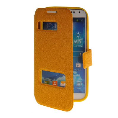 

MOONCASE View Window Leather Side Flip Pouch Stand Shell Back ЧЕХОЛ ДЛЯ Samsung Galaxy S4 I9500 Yellow