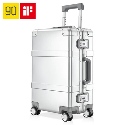 

90 points metal trolley case 20 inch aluminum magnesium alloy silent universal wheel boarding metal suitcase 100501 silver
