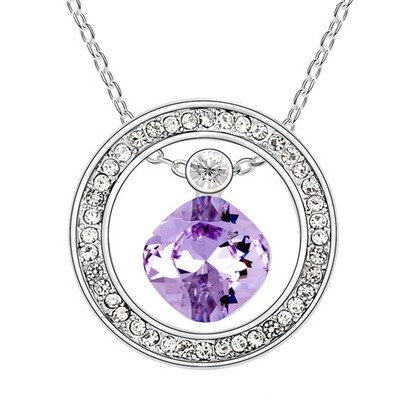 

Hot Fashion Circle Pendant Necklace Crystal from Swa Elements Fashion Jewelry Chain for Women Accessories White Gold Plated 10102
