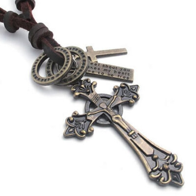 

Hpolw men Vintage Style Celtic Cross Pendant 100% genuine Leather Cord Brown pendants Necklace Chain