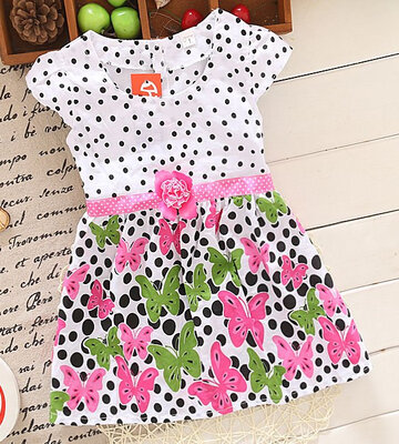 

Baby Kids Childrens Butterfly Flower Sweet Polka Dot Short Sleeves Pleated Dress